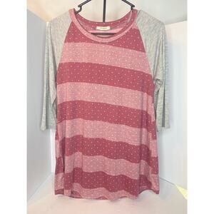 12PM By Mom Ami Pink Polk’s Dot W/Gray Women’s Tee Size M